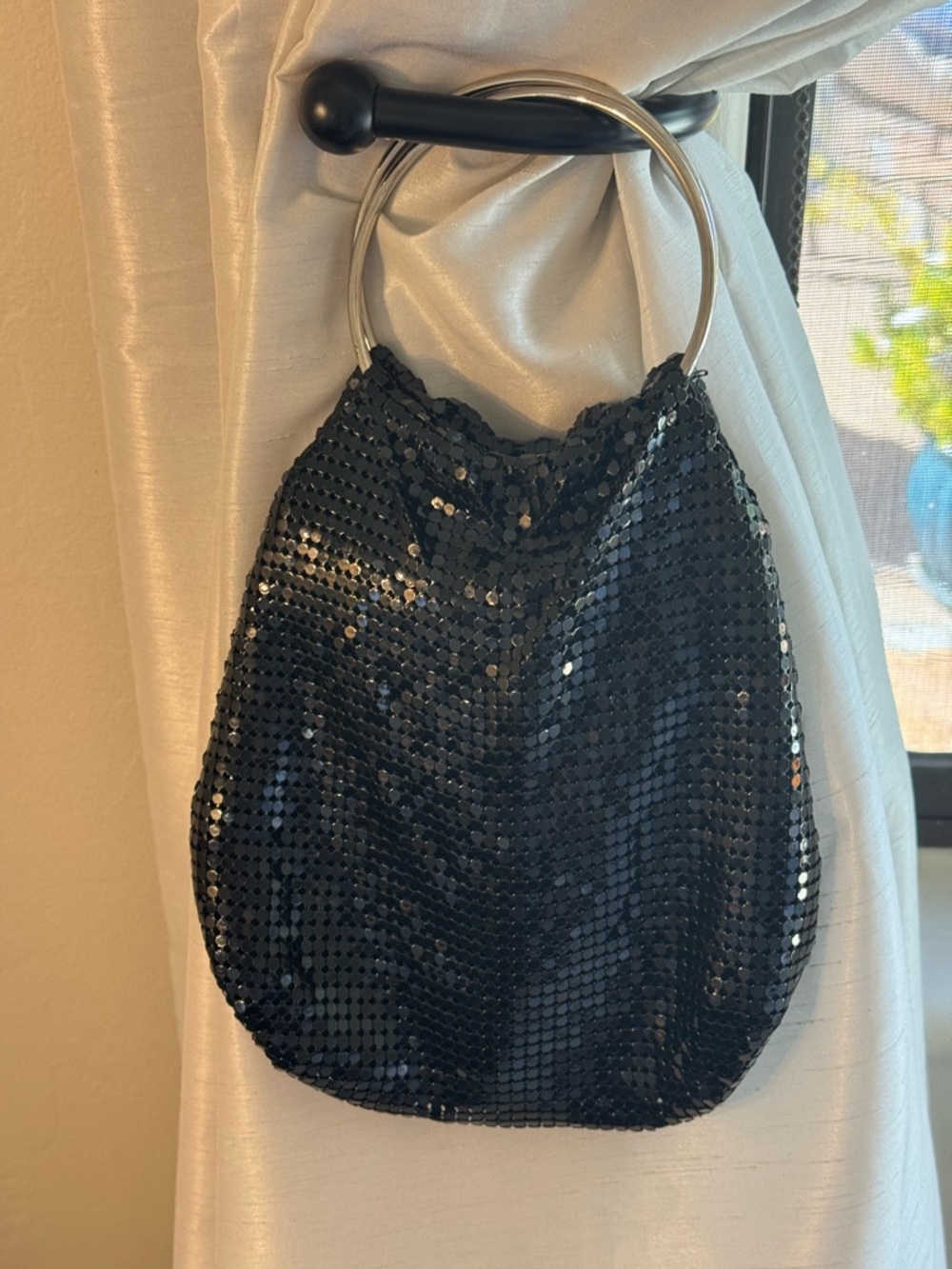 Black Sequin Ring-Handle Evening Bag